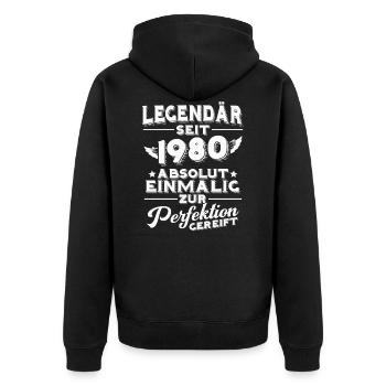 Legendär seit 1980 - 1980 geboren Geschenk - Unisex Premium Bio Zip Hoodie - Schwarz - Hinten - Nico (187cm)