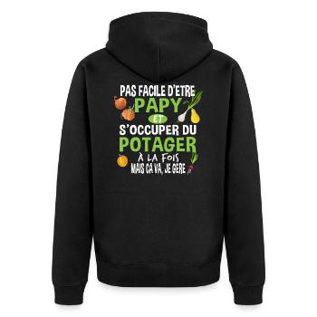Papy potager jardinage Cadeau grand-père jardinier - Veste à capuche bio Premium Unisexe - noir - Dos - Nico (187cm)