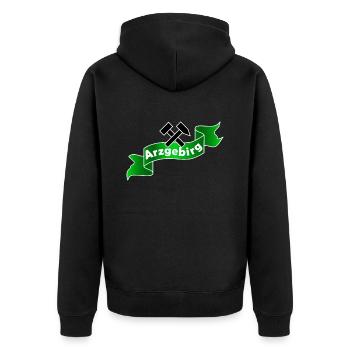 Erzgebirge Logo mit Hammer und Schlägel, Arzgebirg - Unisex Premium Bio Zip Hoodie - Schwarz - Hinten - Nico (187cm)