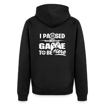 I paused my game - Unisex Premium Bio Zip Hoodie - Schwarz - Hinten - Nico (187cm)