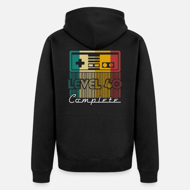 40. Geburtstag Level 40 Complete Retro Geschenk - Unisex Premium Bio Zip Hoodie - Schwarz