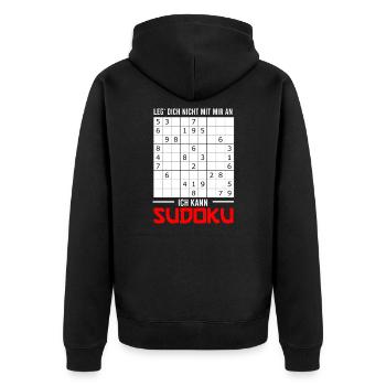 Sudoku Lustig Spruch für Kinder & Erwachsene - Unisex Premium Bio Zip Hoodie - Schwarz - Hinten - Nico (187cm)