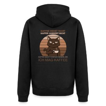 Kaffee redet nicht Kaffee Morgenmuffel - Unisex Premium Bio Zip Hoodie - Schwarz - Hinten - Nico (187cm)