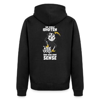 Totenkopf Sensenmann Lustige Geschenkidee Sprüche - Unisex Premium Bio Zip Hoodie - Schwarz - Hinten - Nico (187cm)