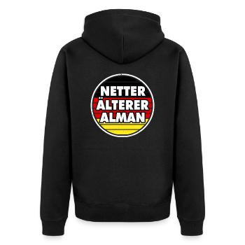 Alman Netter älterer Alman Typisch Deutsch - Unisex Premium Bio Zip Hoodie - Schwarz - Hinten - Nico (187cm)