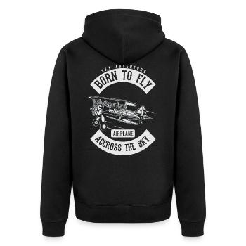 Sportflugzeug Hobby, Fliegen Pilot Doppeldecker - Unisex Premium Bio Zip Hoodie - Schwarz - Hinten - Nico (187cm)