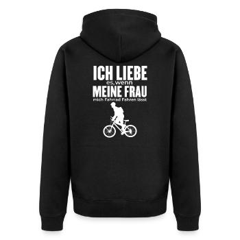 Ich liebe es wenn meine Frau Fahrrad Geschenk - Unisex Premium Bio Zip Hoodie - Schwarz - Hinten - Nico (187cm)