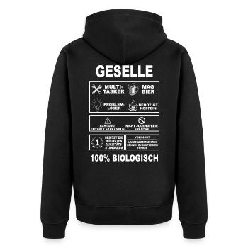 Geselle Meister Handwerker Gesellenprüfung Azubi - Unisex Premium Bio Zip Hoodie - Schwarz - Hinten - Nico (187cm)