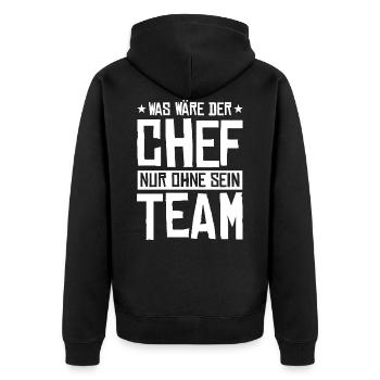 Geschäftsführer Mitarbeiter Team Chef - Unisex Premium Bio Zip Hoodie - Schwarz - Hinten - Nico (187cm)