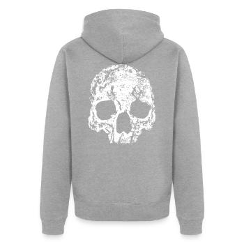 SKULL - Unisex Premium Bio Zip Hoodie - Grau meliert - Hinten - Nico (187cm)