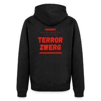 Vorsicht! Hungriger Terror Zwerg! - Unisex Premium Bio Zip Hoodie - Schwarz - Hinten - Nico (187cm)
