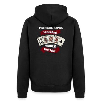 Manche Opas spielen Bingo meiner spielt Poker - Unisex Premium Bio Zip Hoodie - Schwarz - Hinten - Nico (187cm)