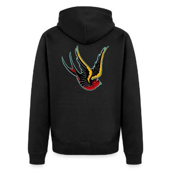 Oldschool Schwalbe, Teufelchen - Unisex Premium Bio Zip Hoodie - Schwarz - Hinten - Nico (187cm)