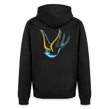 Old school Schwalbe, Engelchen - Unisex Premium Bio Zip Hoodie - Schwarz - Hinten - Nico (187cm)