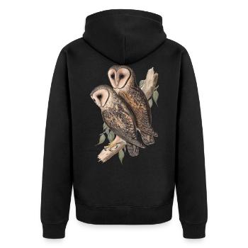 Eule Eulenpärchen Schleiereule - Unisex Premium Bio Zip Hoodie - Schwarz - Hinten - Nico (187cm)