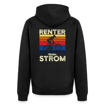 Rentner Unter Strom Fahrrad Geschenk Pension - Unisex Premium Bio Zip Hoodie - Schwarz - Hinten - Nico (187cm)