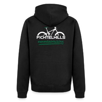 Fichtelhills Fully mountainbike Fichtelgebirge - Unisex Premium Bio Zip Hoodie - Schwarz - Hinten - Nico (187cm)