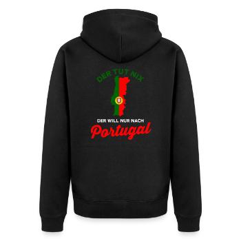 Portugal Urlaub Lustig Geschenk Portugal Flagge - Unisex Premium Bio Zip Hoodie - Schwarz - Hinten - Nico (187cm)
