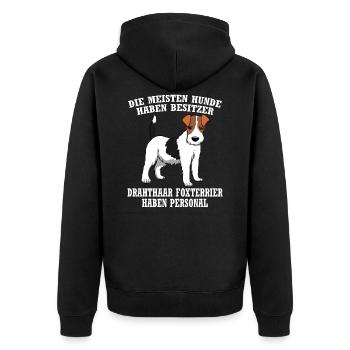 Drahthaar Foxterrier Hund Ich War Normal Bis mein - Unisex Premium Bio Zip Hoodie - Schwarz - Hinten - Nico (187cm)