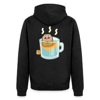 Beschämter Teebeutel - Unisex Premium Bio Zip Hoodie - Schwarz - Hinten - Nico (187cm)