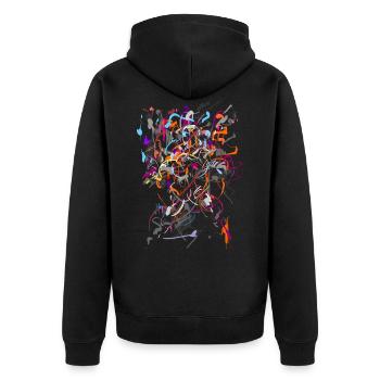 Abstrakt - Unisex Premium Bio Zip Hoodie - Schwarz - Hinten - Nico (187cm)
