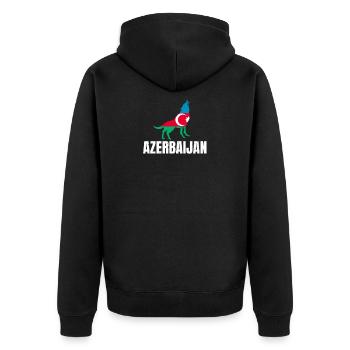 Azerbaijan Flagge mit Wolf Aserbaidschan - Unisex Premium Bio Zip Hoodie - Schwarz - Hinten - Nico (187cm)