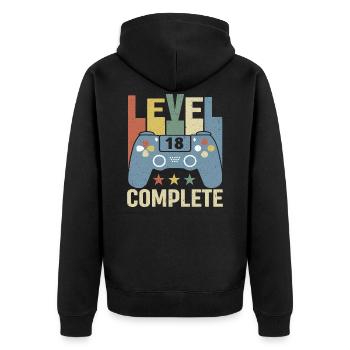 Level 18 Complete 18. Geburtstag 18 Jahre Geschenk - Unisex Premium Bio Zip Hoodie - Schwarz - Hinten - Nico (187cm)