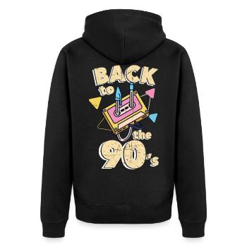 90s 90er - Unisex Premium Bio Zip Hoodie - Schwarz - Hinten - Nico (187cm)
