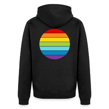 Regenbogen Kreis - Unisex Premium Bio Zip Hoodie - Schwarz - Hinten - Nico (187cm)