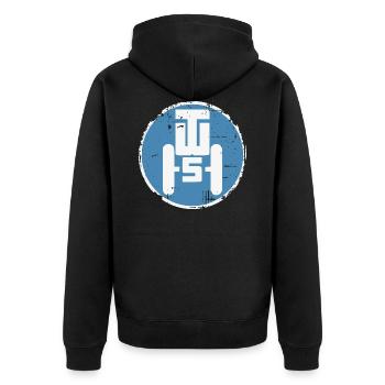 Traktorenwerk Schönebeck Retro - Progress GDR - Unisex Premium Organic Zip Hoodie - black - Back - Nico (187cm)