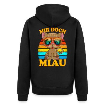Mir doch Miau | mir doch egal - Unisex Premium Bio Zip Hoodie - Schwarz - Hinten - Nico (187cm)