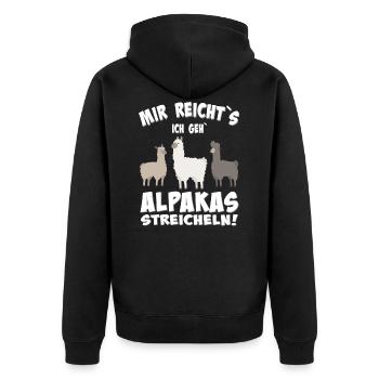 Mir reichts ich geh Alpakas streicheln Alpaka Lama - Unisex Premium Bio Zip Hoodie - Schwarz - Hinten - Nico (187cm)