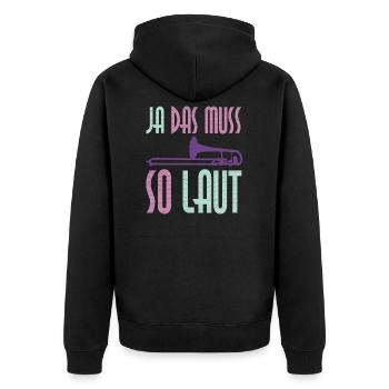Posaune - Unisex Premium Bio Zip Hoodie - Schwarz - Hinten - Nico (187cm)