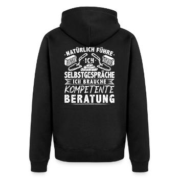 Handwerker Selbstgespräche Maurer - Unisex Premium Bio Zip Hoodie - Schwarz - Hinten - Nico (187cm)