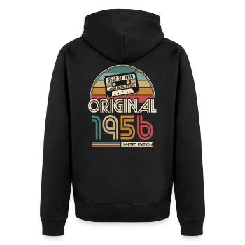 Born in 1956 Vintage Birthday Retro - Unisex Premium Organic Zip Hoodie - black - Back - Nico (187cm)