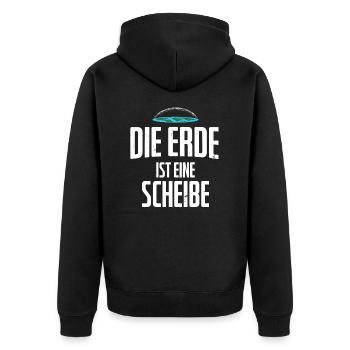 Flat Earth Flache Erde Anhänger Flat Earthler - Unisex Premium Bio Zip Hoodie - Schwarz - Hinten - Nico (187cm)