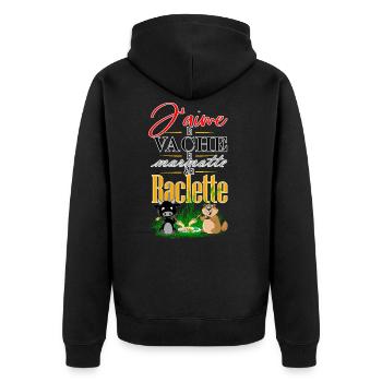 Vache d'herens, marmotte et raclette - Veste à capuche bio Premium Unisexe - noir - Dos - Nico (187cm)