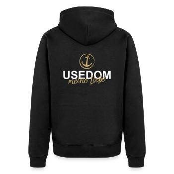 Usedom meine Liebe Vintage Anker Norddeutsch - Unisex Premium Bio Zip Hoodie - Schwarz - Hinten - Nico (187cm)