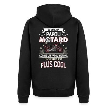 Papou motard, papa motard humour moto - Veste à capuche bio Premium Unisexe - noir - Dos - Nico (187cm)