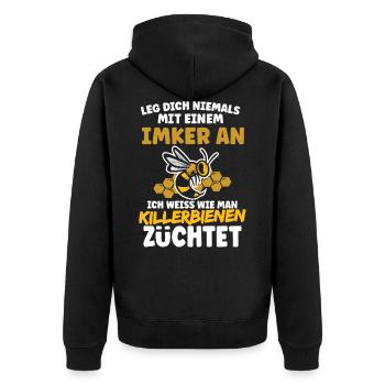 Leg Dich niemals mit einem Imker an Killerbienen - Unisex Premium Bio Zip Hoodie - Schwarz - Hinten - Nico (187cm)
