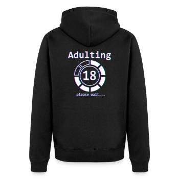 18 Years Old B-day | 18th Birthday | Adulting - Veste à capuche bio Premium Unisexe - noir - Dos - Nico (187cm)