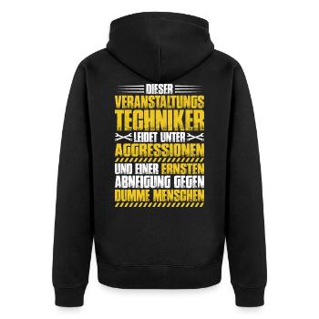 Veranstaltungstechniker Event Technician - Unisex Premium Bio Zip Hoodie - Schwarz - Hinten - Nico (187cm)
