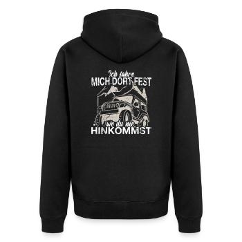 Geländewagen - Unisex Premium Bio Zip Hoodie - Schwarz - Hinten - Nico (187cm)
