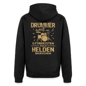 Lustiger Drummer Spruch Schlagzeug Schlagzeuger - Unisex Premium Bio Zip Hoodie - Schwarz - Hinten - Nico (187cm)