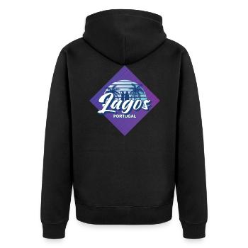 Lagos Algarve Portugal Retro 80er Sommer Surf Desig - Unisex Premium Bio Zip Hoodie - Schwarz - Hinten - Nico (187cm)