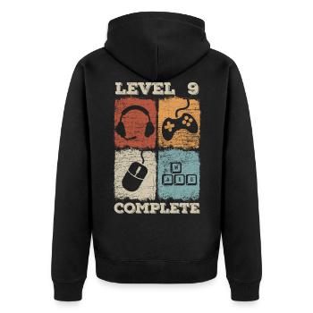 Jeu complet de niveau 9ème anniversaire - Veste à capuche bio Premium Unisexe - noir - Dos - Nico (187cm)