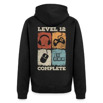12. Geburtstag Level Complete Gaming - Unisex Premium Bio Zip Hoodie - Schwarz - Hinten - Nico (187cm)