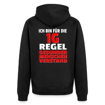 1G Regel Gesund Genesen Getestet T-Shirt - Unisex Premium Bio Zip Hoodie - Schwarz - Hinten - Nico (187cm)