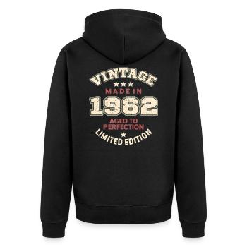Vintage 1962 - Unisex Premium Organic Zip Hoodie - black - Back - Nico (187cm)