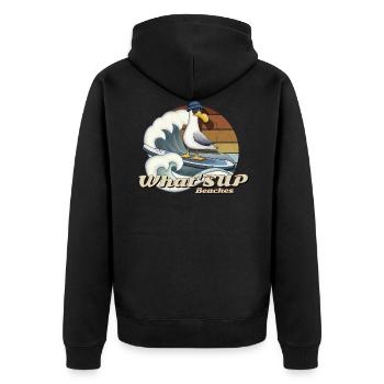 WHAT SUP Beaches Stand Up Paddel Surfer Möwe - Unisex Premium Bio Zip Hoodie - Schwarz - Hinten - Nico (187cm)